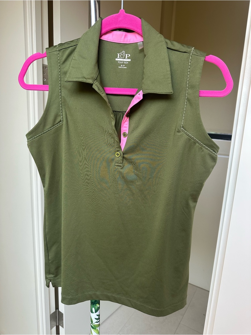 EP Pro Olive Green Sleeveless Polo Tank with Pink Trim